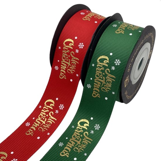 Dayshake Kerstlint - 2 stuks - Rood en Groen - 5 meter - Merry Christmas - Luxe Satijn Lint