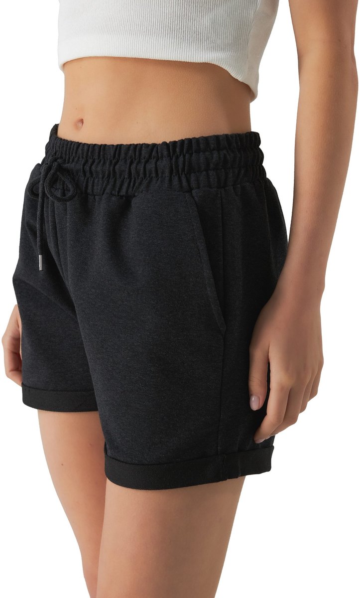 Smith & Solo korte broek dames - comfortabele shorts dames - katoen sweat short - Antraciet - S