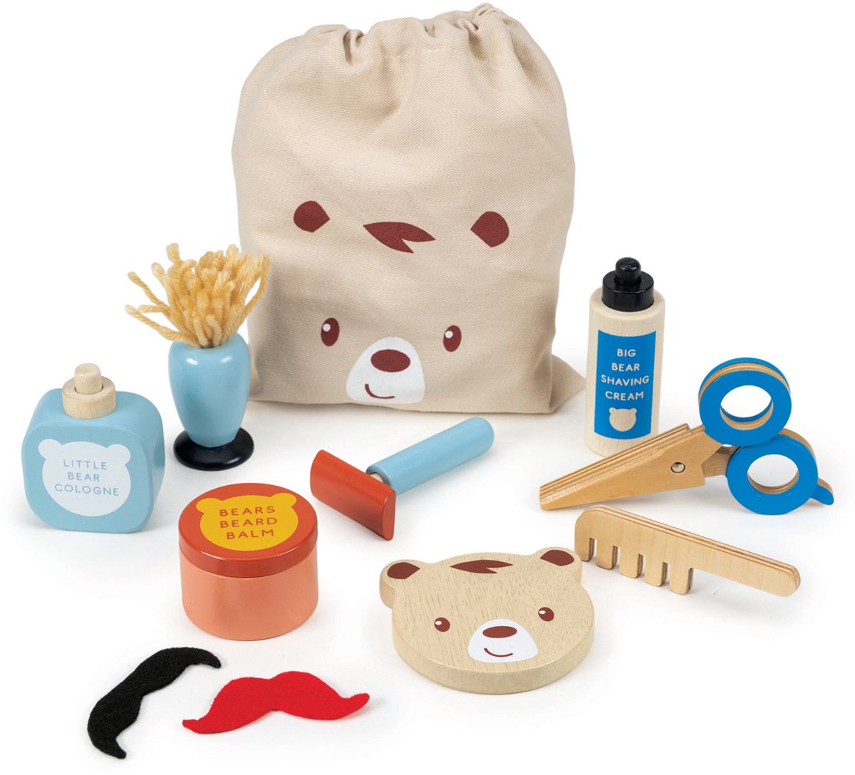 MENTARI Rollenspel - Barbier Set - In Katoenen Zak - Hout - 3 Jaar