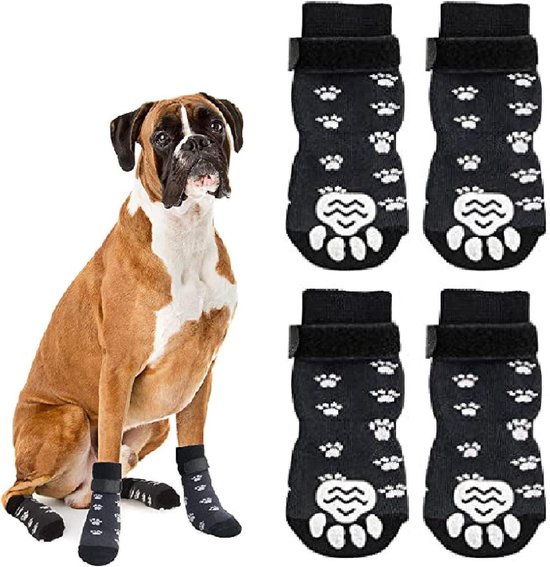 Alishomtll 2 paar dubbelzijdige anti-slip hondensokjes, zachte pootbescherming voor honden met verstelbare riemen en klittenbandsluiting, hondenschoenen sokken voor binnengebruik op hardhouten vloeren