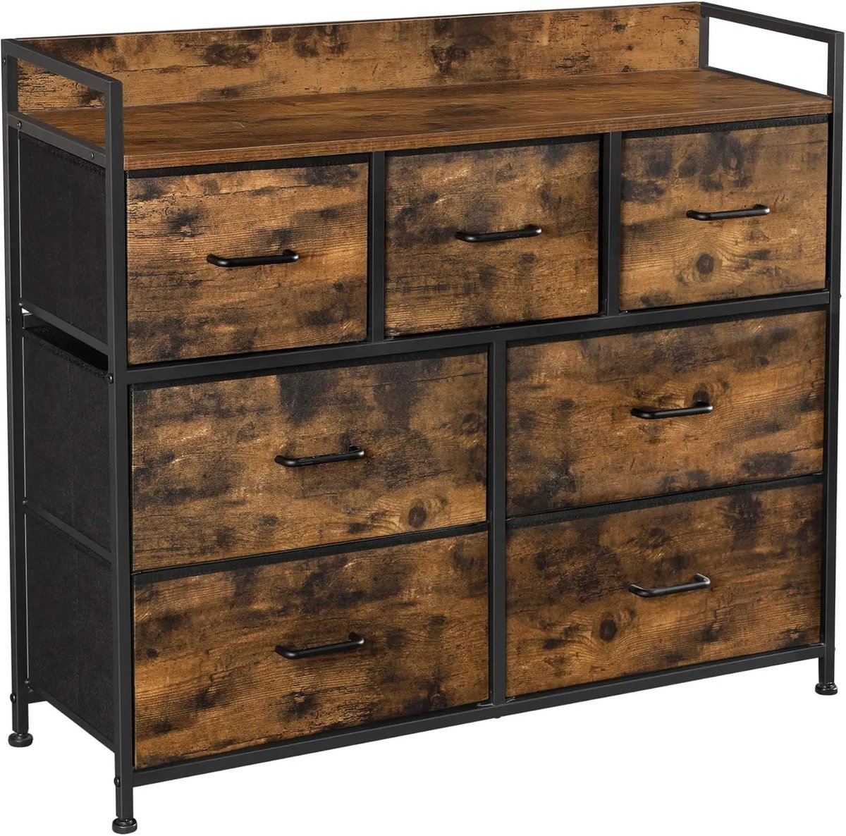 Dressoir - Dressoir Kast - Ladenkast - 7 Laden - Industrieel - Bruin - Zwart