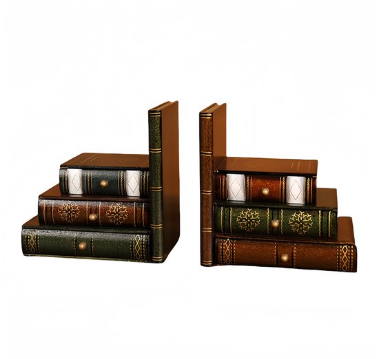 Decopatent - Vintage Houten Boekensteunen met 6 Lades - 2-Delige Set - Boekensteun Hout - Vintage Boeken Design - Voorzien van 6 opberg schuiflades - Boekenstandaard - Afm. 16.5x12.5x17 CM.