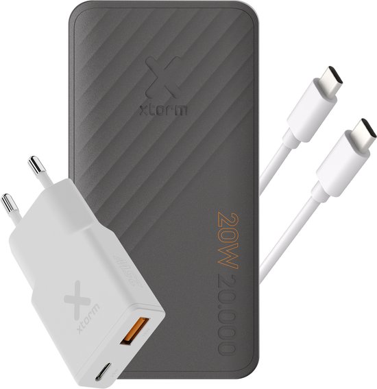 Xtorm SuperCharge PowerBank 20000mAh + 33W Go2 SlimLine Charger + USB-C naar USB-C Kabel