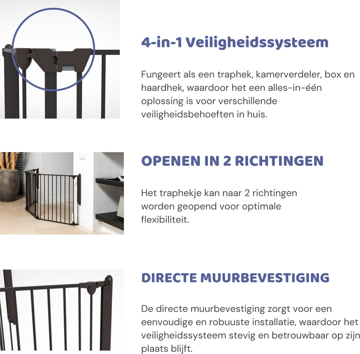 Noma Configure Gate Veiligheidshekje 3 Panelen Zwart | Room Divider | Traphekje | Hondenhekje | 64 t/m 197,5 cm – foto 2
