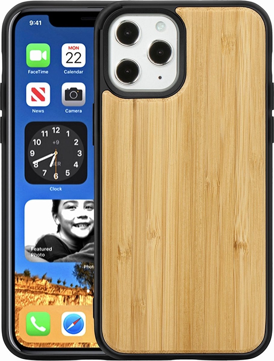 Mobiq - Houten Backcover iPhone 13 Pro Max Hoesje - bamboe