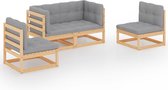 Decoways - 4-delige Loungeset met kussens massief grenenhout