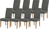 WAYS. – Klassieke eetkamerstoelen – Grijs – Stijlvol design – Houten poten – 8 stuks