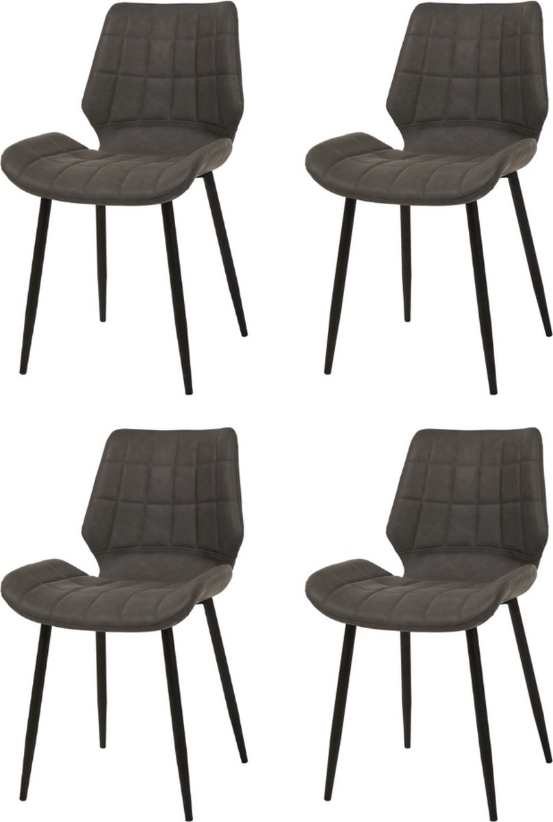 WAYS. Matstoffen eetkamerstoelen – Antraciet – Elegant design – Metalen poten – 4 stuks