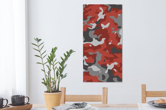 Tableau sur toile Rouge motif camouflage gris - 40x80 cm - Décoration murale