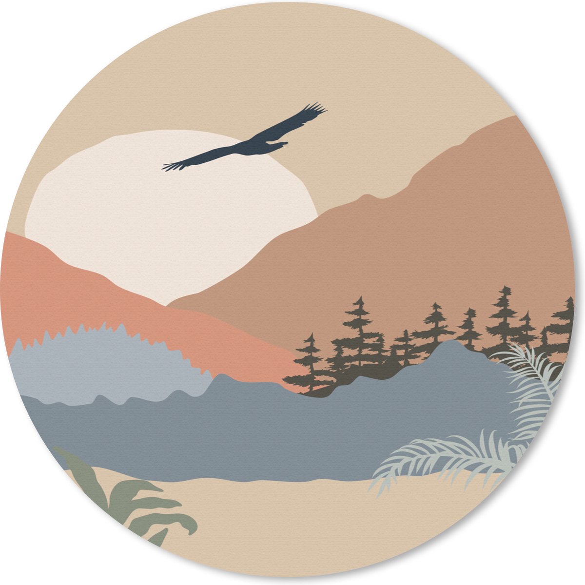 Muismat rond 20x20 cm - Mousepad Pastel - Vogel - Bergen - Ronde muismatten