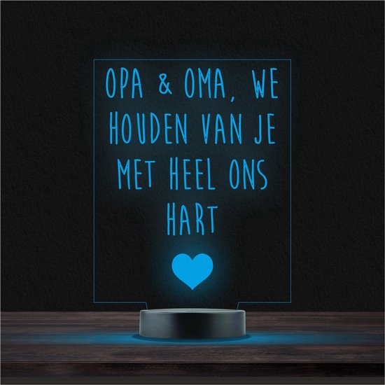 Led Lamp Met Gravering - RGB 7 Kleuren - Opa & Oma We Houden Van Je