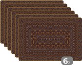 Placemat - Placemats kunststof - Perzisch Tapijt - Kleed - Patronen - Oranje - 45x30 cm - 6 stuks - Hittebestendig - Anti-Slip - Onderlegger - Afneembaar