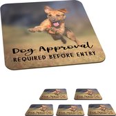 Onderzetters voor glazen - Quotes - Hond - Spreuken - Dog approval required before entry - 10x10 cm - Glasonderzetters - 6 stuks