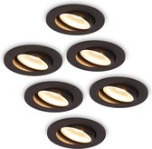 6x HOFTRONIC Sierra - Platte LED inbouwspot - Rond zaagmaat 60mm - Zwart - Dimbaar - Waterdicht - 360° kantelbaar - CCT switch - 5 Watt 500 lumen - 230V - 2700K-5000K - Plafondspots - lage in