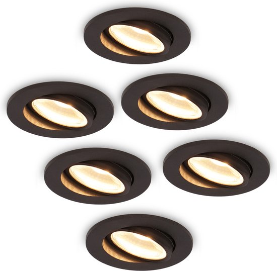 6x HOFTRONIC Sierra - Platte LED inbouwspot - Rond zaagmaat 60mm - Zwart -  Dimbaar -... | bol.com