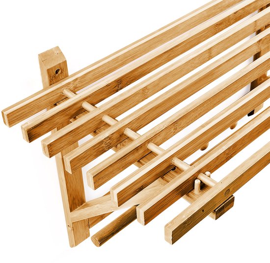 relaxdays Unité murale en bois de bambou salle de bain / cuisine - Armoire-penderie - Etagère 4 crochets à tige.