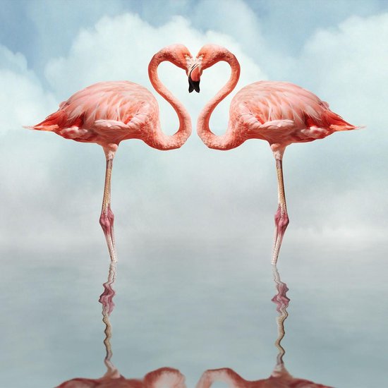 Flamingo love – 110cm x 110cm - Fotokunst op PlexiglasⓇ incl. certificaat & garantie.