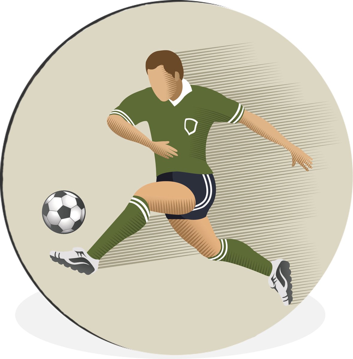 WallCircle - Wandcirkel - Muurcirkel - Een illustratie van een persoon die een voetbal wegschiet - Meiden - Jongetjes - Kinderen - Aluminium - Dibond - 90x90 cm - Binnen en Buiten