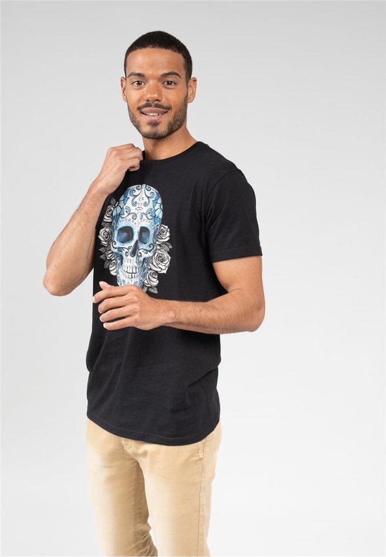 DEELUXE T-shirt met Mexicaanse schedel en bloemen CALAB Black