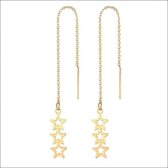 Aramat jewels ® - Doortrek oorbellen met kettinkje 3 sterren goudkleurig staal