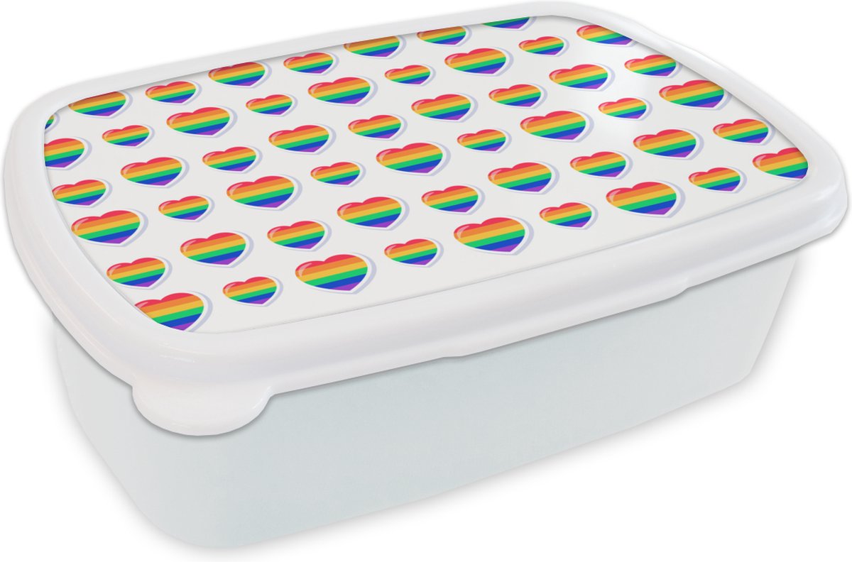 Broodtrommel Wit - Lunchbox - Brooddoos - Pride - Patroon - Love - 18x12x6 cm - Volwassenen