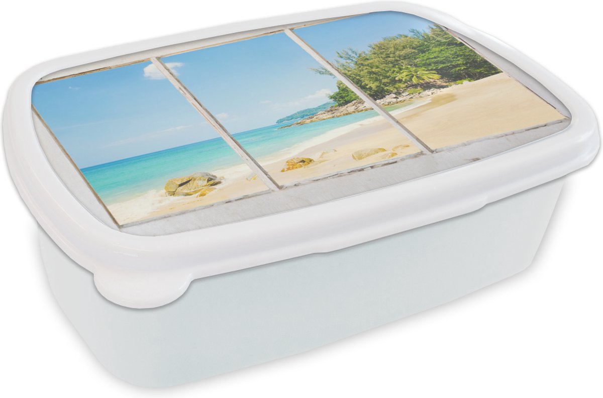 Broodtrommel Wit - Lunchbox - Brooddoos - Doorkijk - Strand - Zee - 18x12x6 cm - Volwassenen