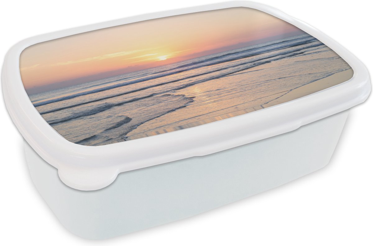 Broodtrommel Wit - Lunchbox - Brooddoos - Zee - Pastel - Zon - 18x12x6 cm - Volwassenen