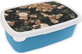 Broodtrommel Blauw - Lunchbox - Brooddoos - Rozenstruik - Bloemen - Bladeren - 18x12x6 cm - Kinderen - Jongen