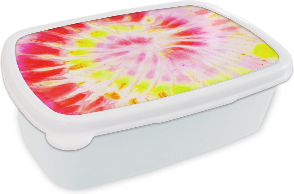 Broodtrommel Wit - Lunchbox - Brooddoos - Zomer - Tie dye - Regenboog - 18x12x6 cm - Volwassenen