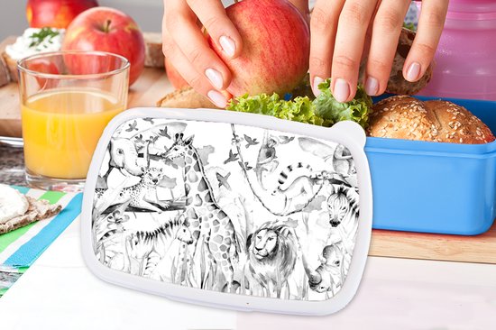 Lunch box Blauw - Lunch box - Boîte à pain - Aquarelle - Animaux - Jungle - Garçons - Filles - Enfants - Enfant - 18x12x6 cm - Enfants - Garçon