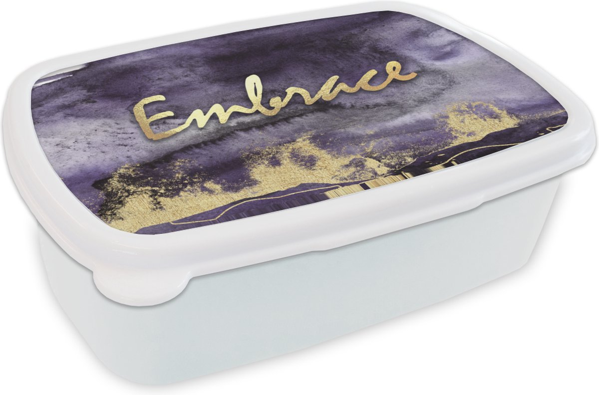 Broodtrommel Wit - Lunchbox - Brooddoos - Quote - Knuffel - Paars - Goud - 18x12x6 cm - Volwassenen