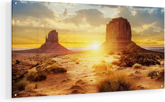 Peinture sur verre Artaza - Coucher de soleil dans le désert de Monument Valley - 80x40 - Peinture sur plexiglas - Photo sur Glas