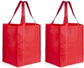 3x stuks boodschappen tas/shopper rood 38 cm - Stevige boodschappentassen/shopper bag