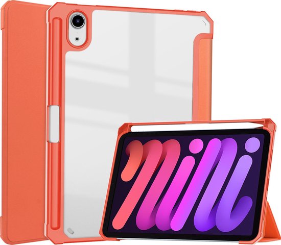 Case2go - Étui pour tablette adapté à l'iPad Mini 6 (2021) - 8,3 pouces - Étui transparent - Couverture arrière à trois volets - Oranje