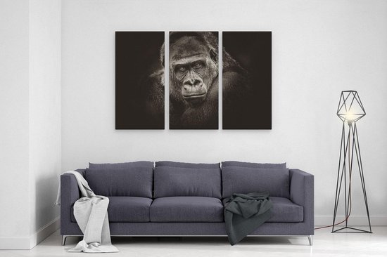 Artaza Canvas Schilderij Drieluik Gorilla - Zwart Wit - 120x80 - Foto Op Canvas - Canvas Print