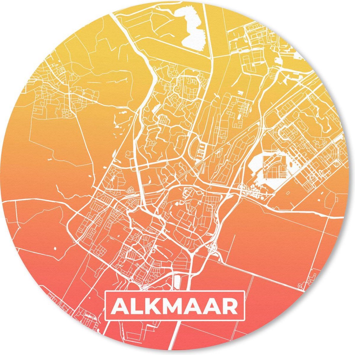 Muismat rond 20x20 cm - Mousepad Stadskaart - Alkmaar - Oranje - Geel - Ronde muismatten