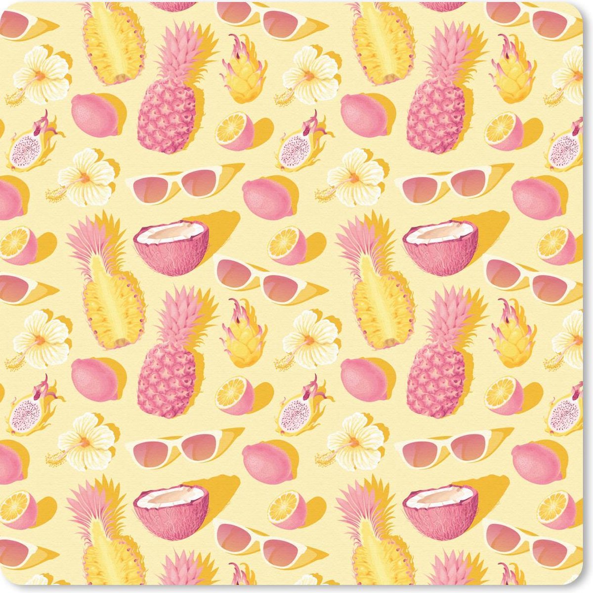 Muismat 20x20 cm - Mousepad Zomer - Ananas - Geel - Muismatten
