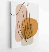 Canvas schilderij - Earth tone background foliage line art drawing with abstract shape and watercolor 1 -    – 1921715384 - 40-30 Vertical