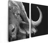 Artaza Canvas Schilderij Tweeluik Buffel - Buffelkop - Zwart Wit - 80x60 - Foto Op Canvas - Canvas Print