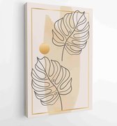 Canvas schilderij - Monstera leaves and Gold Frame luxury wall arts vector. Tropical leaf hand drawn with watercolor texture. 2 -    – 1870933480 - 80*60 Vertical