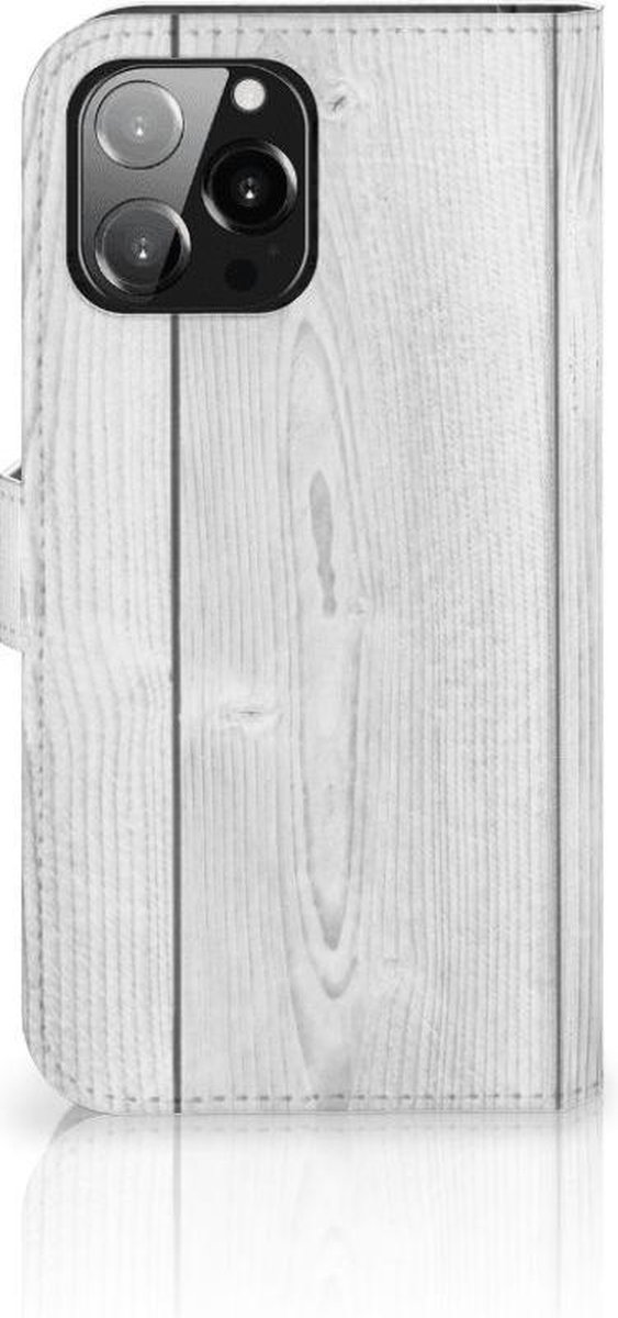 iPhone 13 Pro Max Book Style Case White Wood