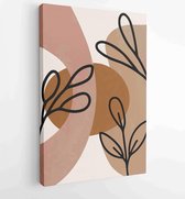 Canvas schilderij - Earth tone natural colors foliage line art boho plants drawing with abstract shape 1 -    – 1912771888 - 115*75 Vertical
