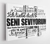 Canvas schilderij - Seni seviyorum (I Love You in Turkish) in different languages of the world  -     1363286990 - 50*40 Horizontal