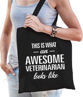 Awesome veterinarian / geweldige dierenarts cadeau tas zwart voor dames en heren - dierenarts kado tas / beroep cadeau tas