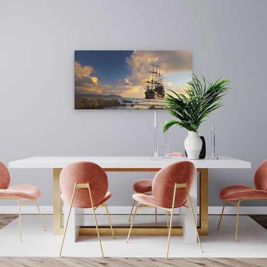 Artaza - Peinture sur toile - Bateau pirate sur la côte au coucher du soleil - 100 x 50 - Groot - Photo sur toile - Impression sur toile