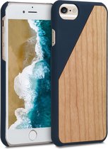 kwmobile hoesje voor Apple iPhone 6 / 6S - Backcover in donkerblauw / bruin - Twee Kleuren Hout design
