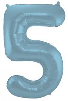 Folat Folieballon Cijfer 5 Pastelblauw 86 Cm