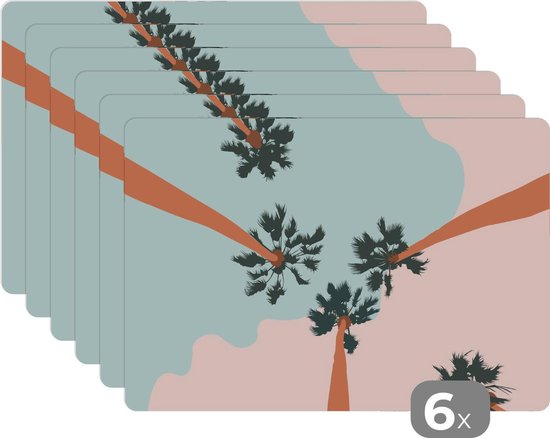 Placemat - Placemats kunststof - Zomer - Palmbomen - Abstract - 45x30 cm - 6 stuks - Hittebestendig - Anti-Slip - Onderlegger - Afneembaar