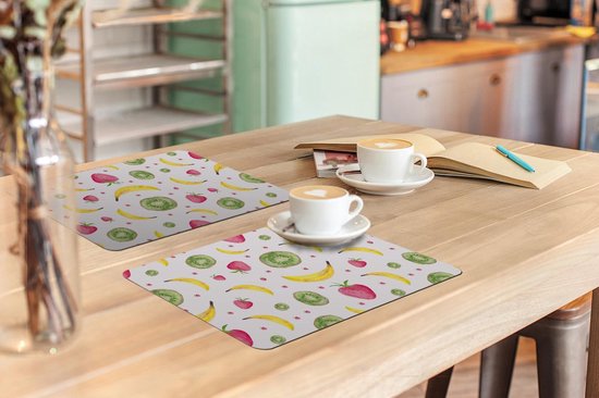 Set de table - Napperons en plastique - Fruits - Aquarelle - Wit - Motifs - 45x30 cm - 6 pièces - Résistant à la chaleur - Antidérapant - Coussinet - Amovible