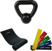 Tunturi - Fitness Set - Kettlebell 4 kg - Fitnessmat 160 x 60 x 0,7 cm - Weerstandsbanden 5 stuks